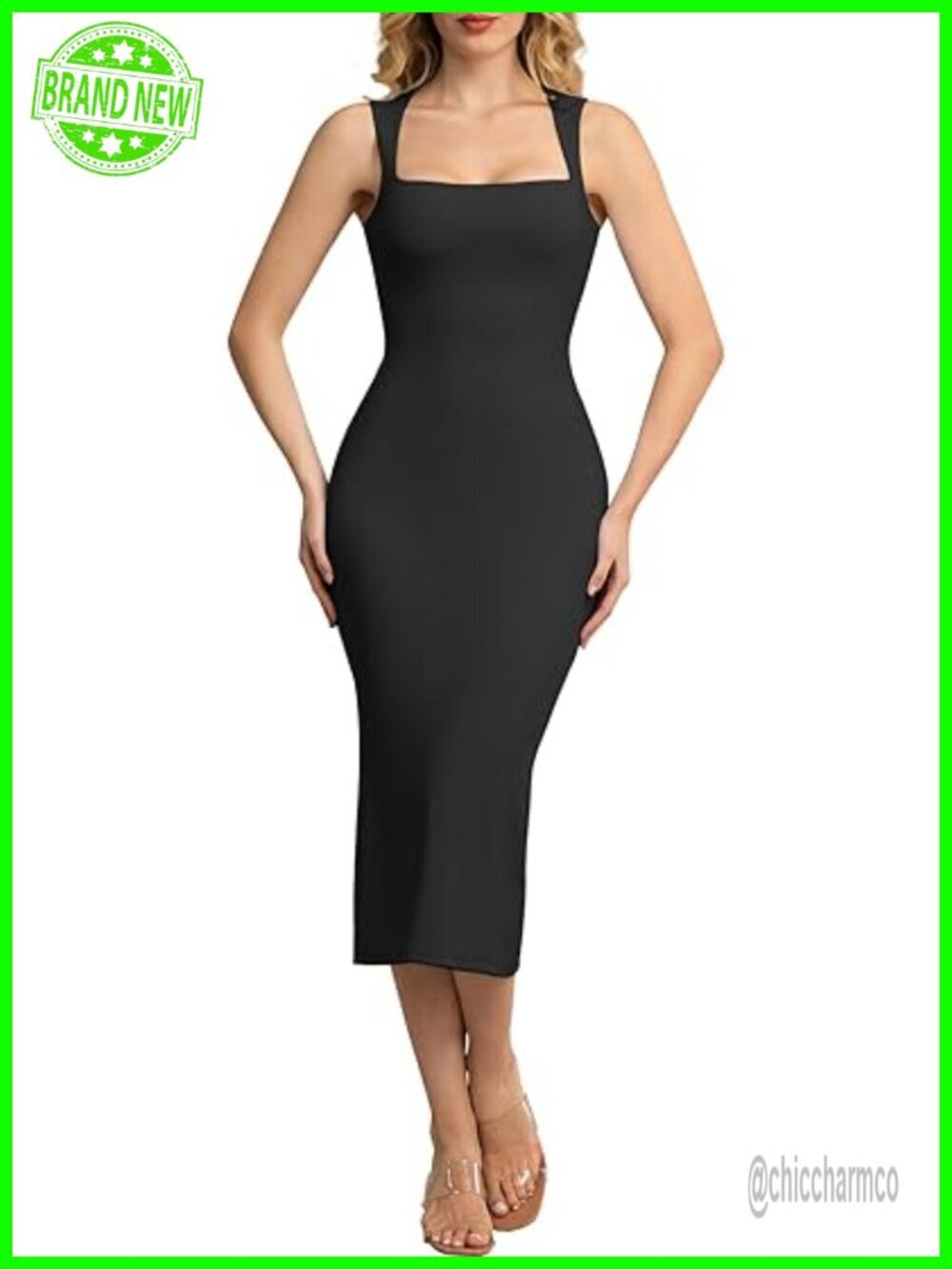 Square Neck Bodycon Midi Dress Sleeveless Formal Party Maxi Lounge